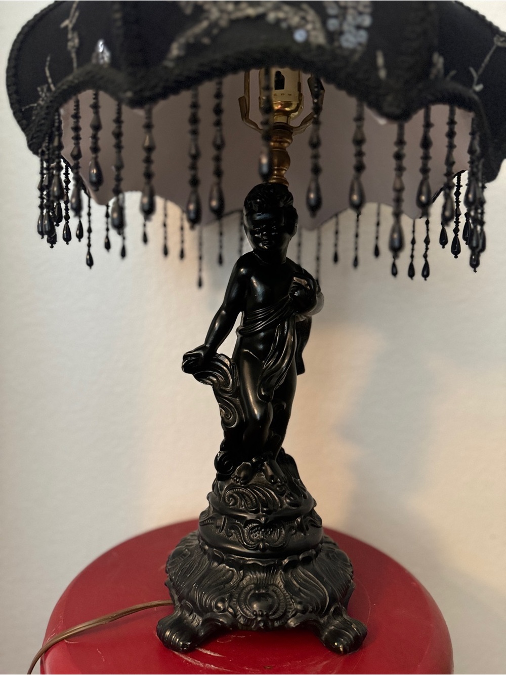 Vintage Table Rococo 13.5" Brass Cherub Statue Lamp Total 24" Tall - Picture 5 of 16